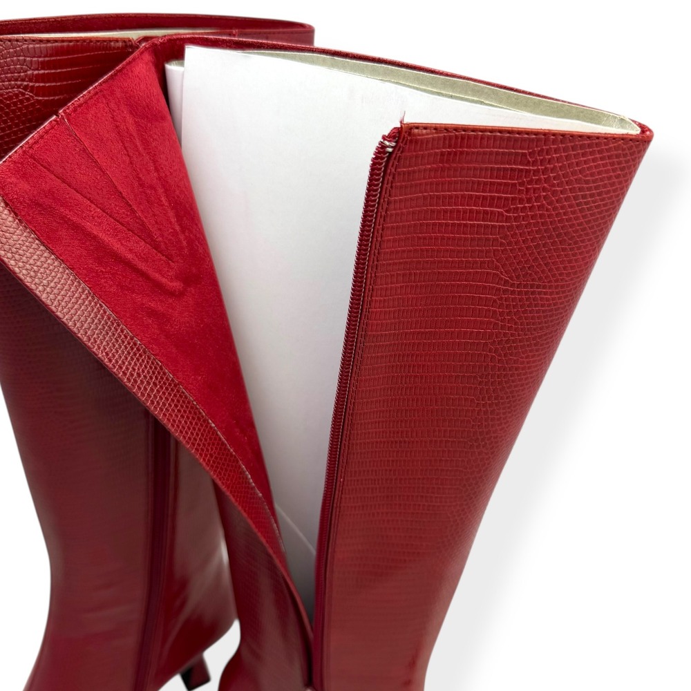 NIB Anthropologie Jeffrey Campbell Checkmate Red Knee High Boots 7.5 Lizard $210 - Picture 10 of 15